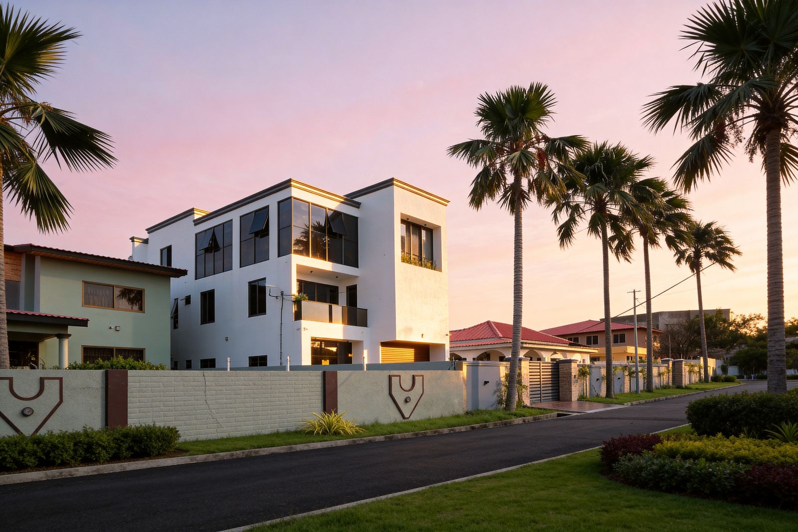 BBS Villas estate at sunset
