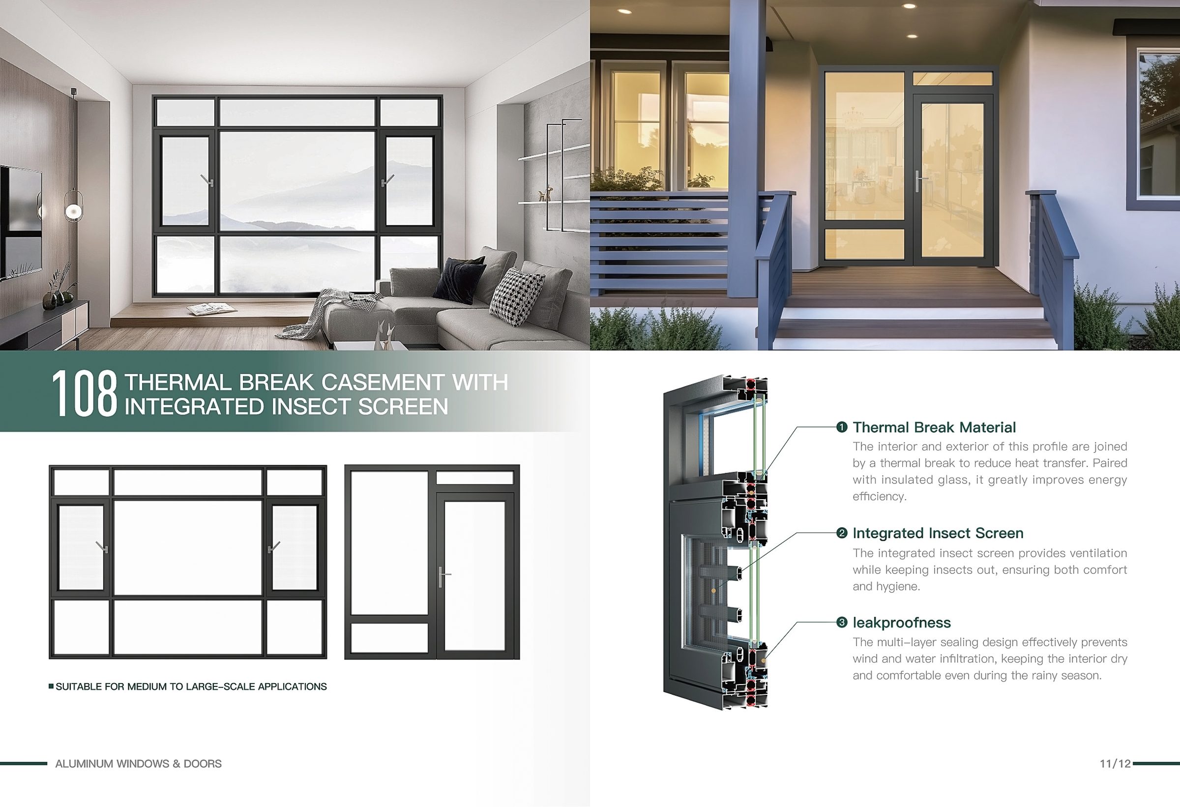 108 Series thermal break casement windows catalogue page