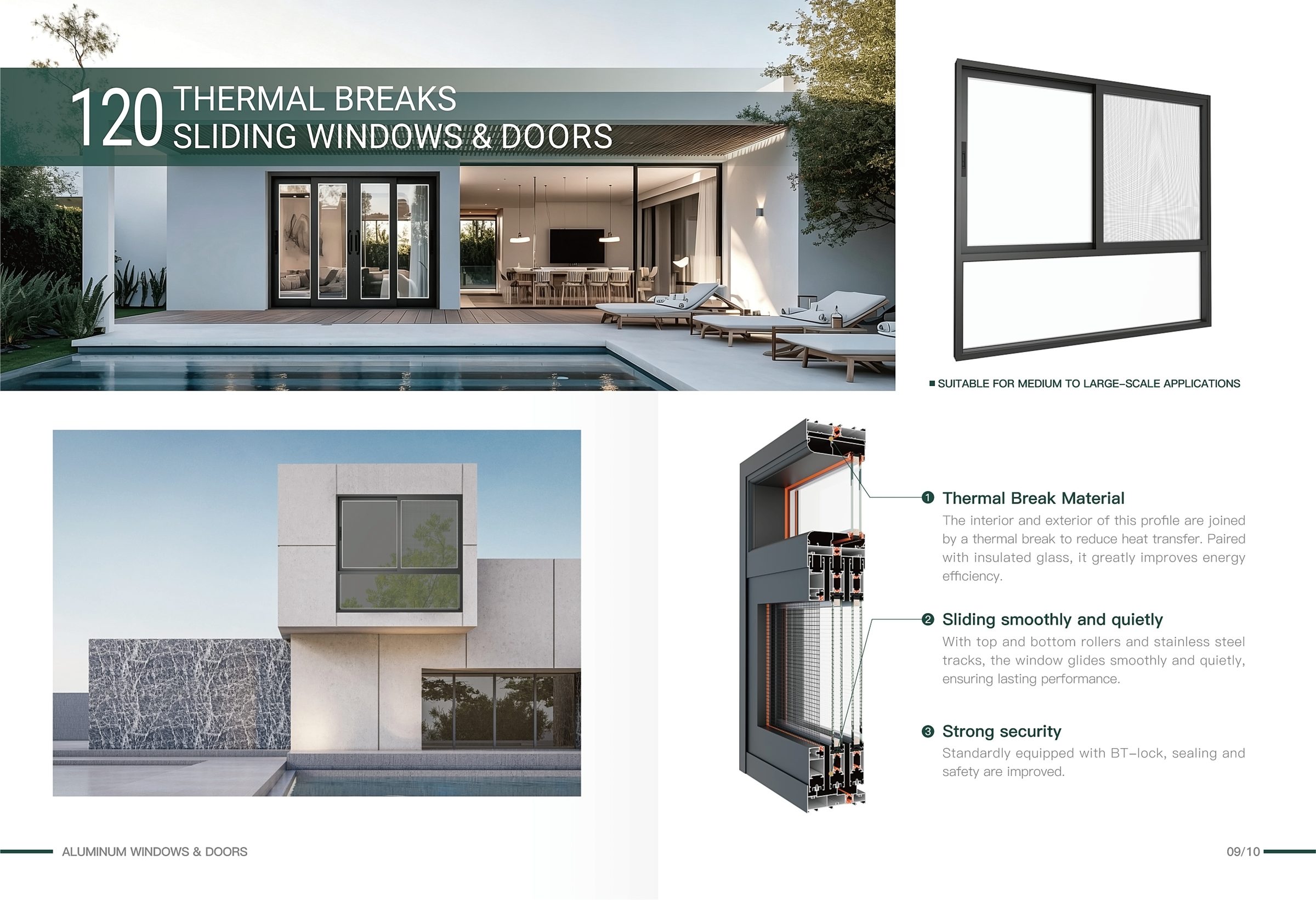 120 Series thermal break sliding windows and doors catalogue page
